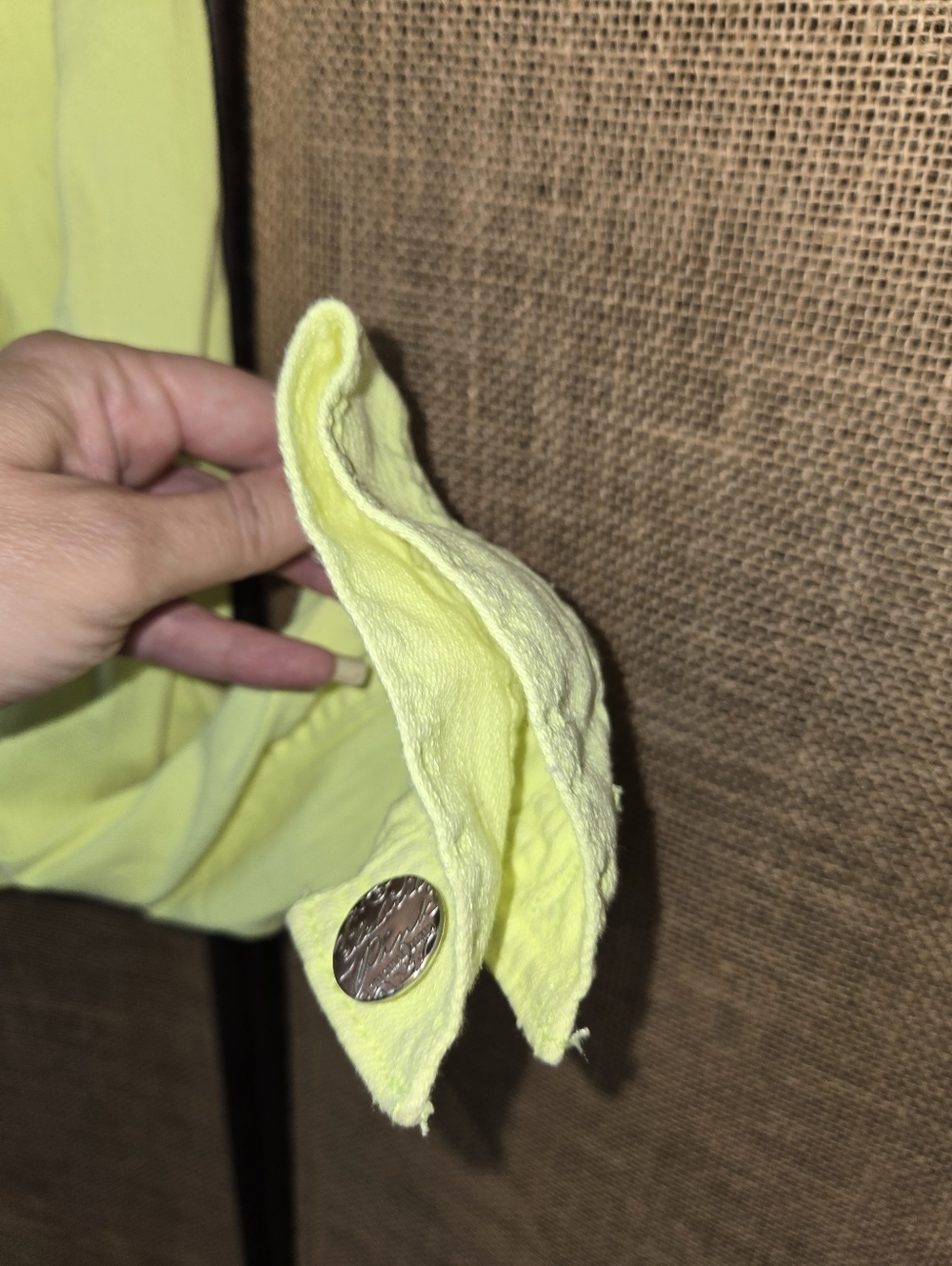 Y2k Celebrity Pink Original Denim Neon Yellow Green Cropped Denim Jacket Size L - Picture 4 of 8